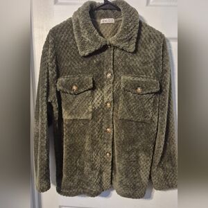 Jen & Co. Olive Green Textured Jacket – Women’s, Size Medium, 22” Flat, Stylish